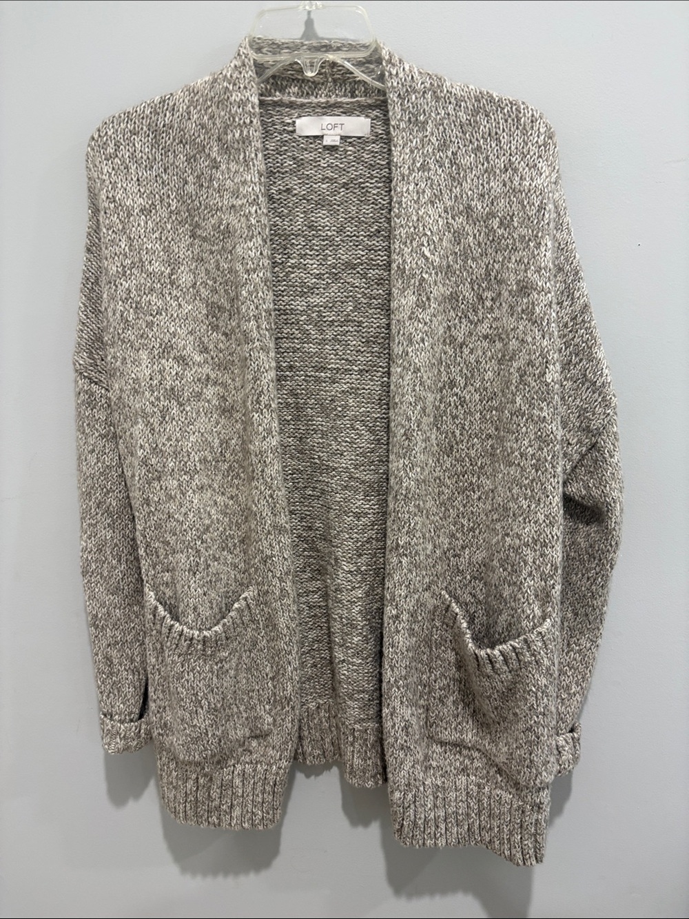 LOFT Marled Gray Open-Front Pocket Cardigan Sweater